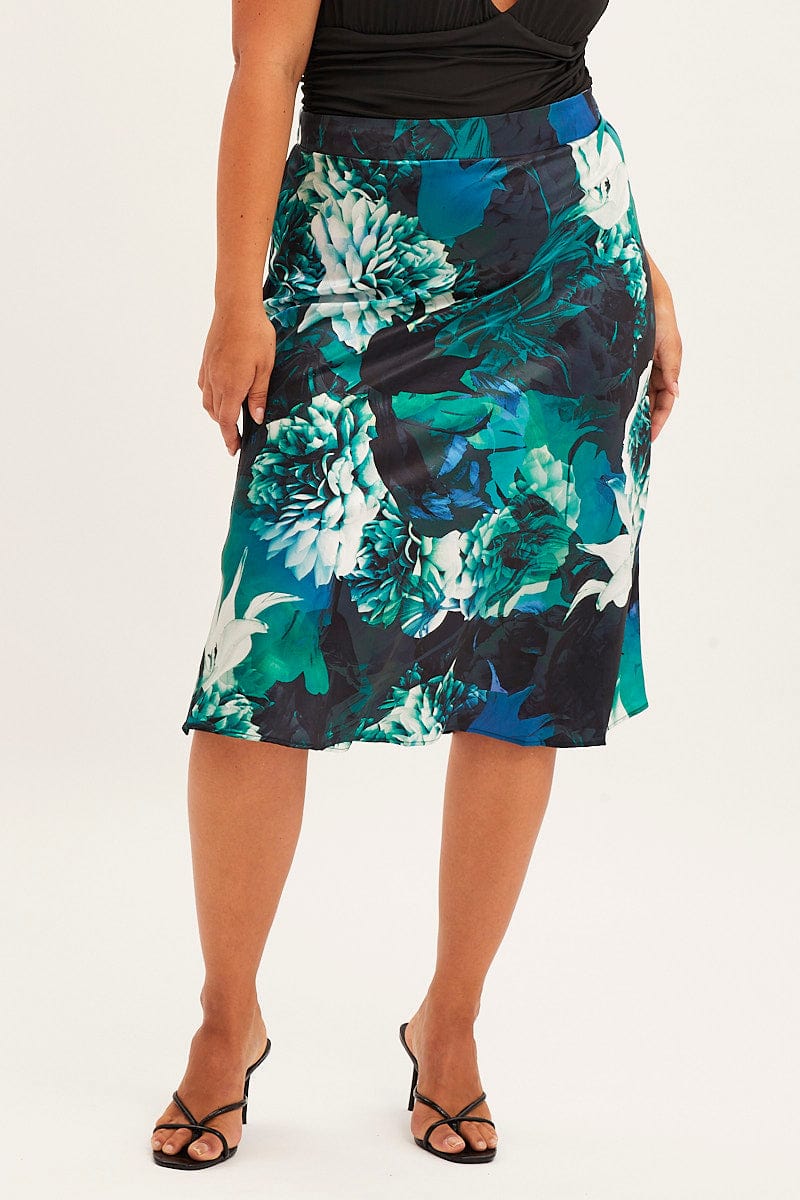 Abstract Print Slip Skirt Midi Satin - Image 2