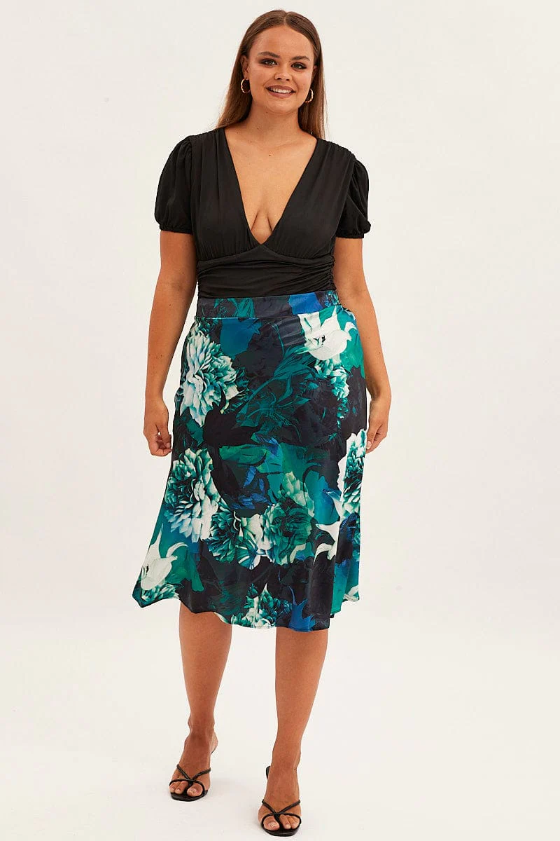 Abstract Print Slip Skirt Midi Satin - Image 3
