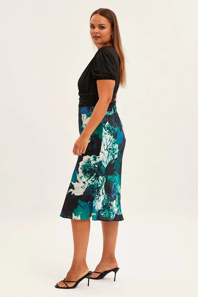Abstract Print Slip Skirt Midi Satin - Image 4