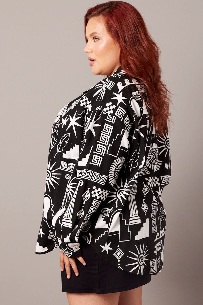 Abstract Relaxed Shirt Long Sleeve Linen Blend - Image 4
