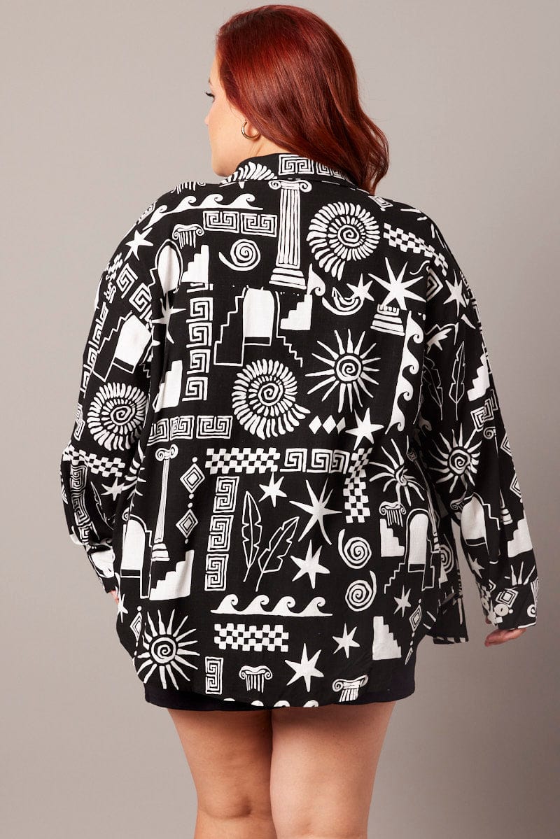 Abstract Relaxed Shirt Long Sleeve Linen Blend - Image 5