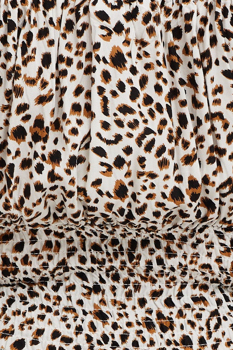 Animal Print 3/4 Sleeve Shirred Crop Top - Image 6