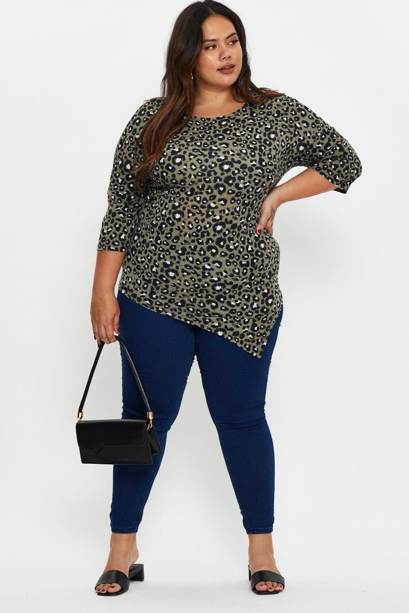 Animal Print Asymmetric Top Crew Neck - Image 2