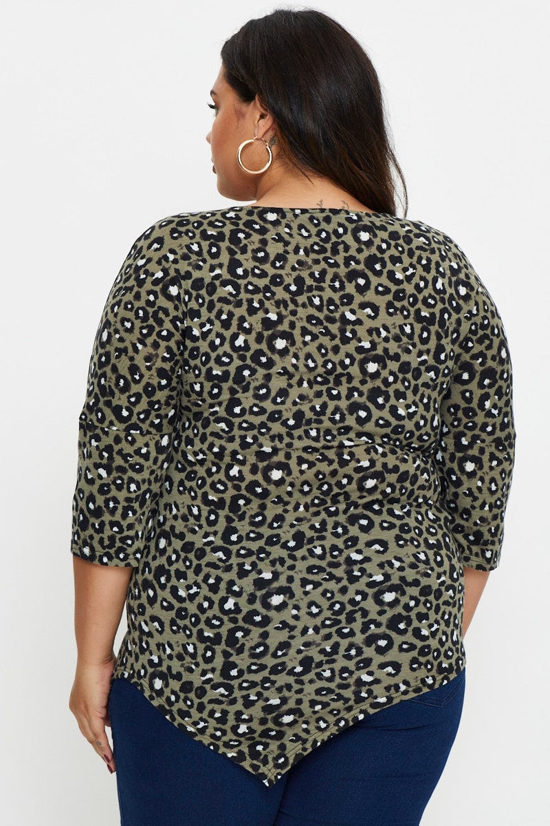 Animal Print Asymmetric Top Crew Neck - Image 5