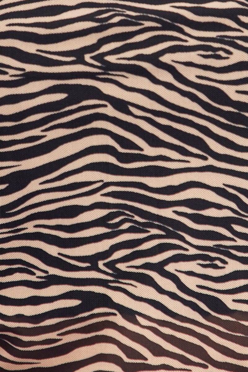 Animal Print Drawstring T-shirt Short Sleeve Mesh - Image 6