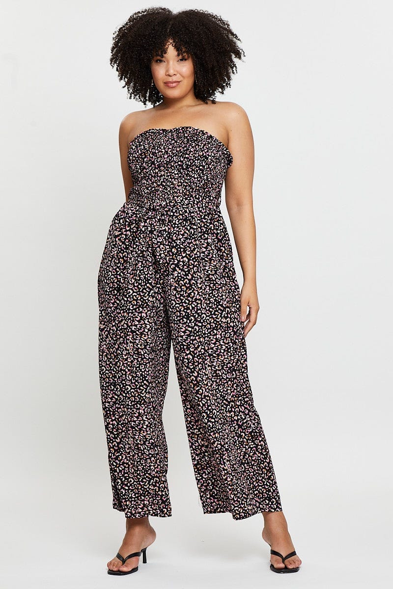 Animal Print Jumpsuit Strapless Waist Tie - Image 3