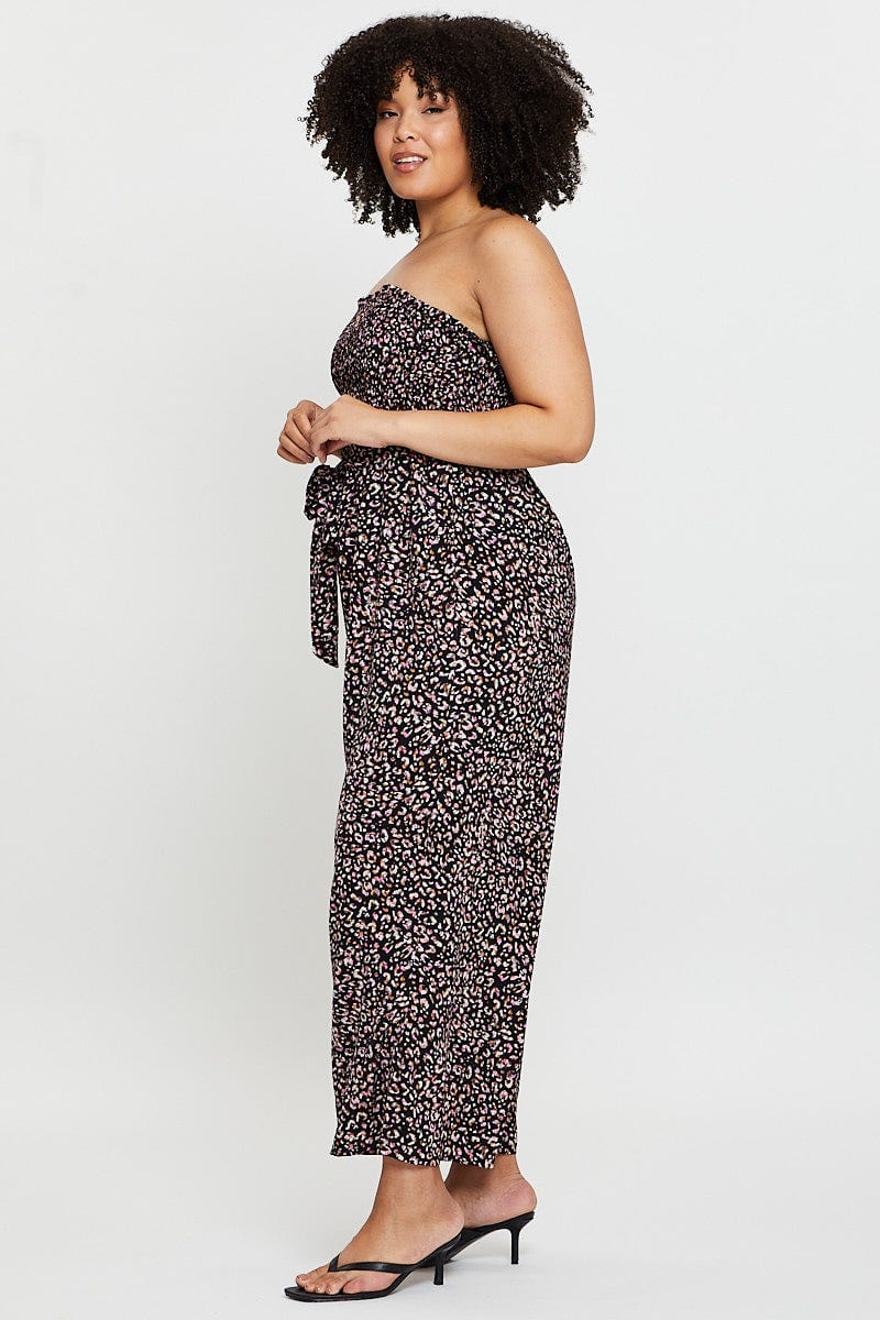 Animal Print Jumpsuit Strapless Waist Tie - Image 4