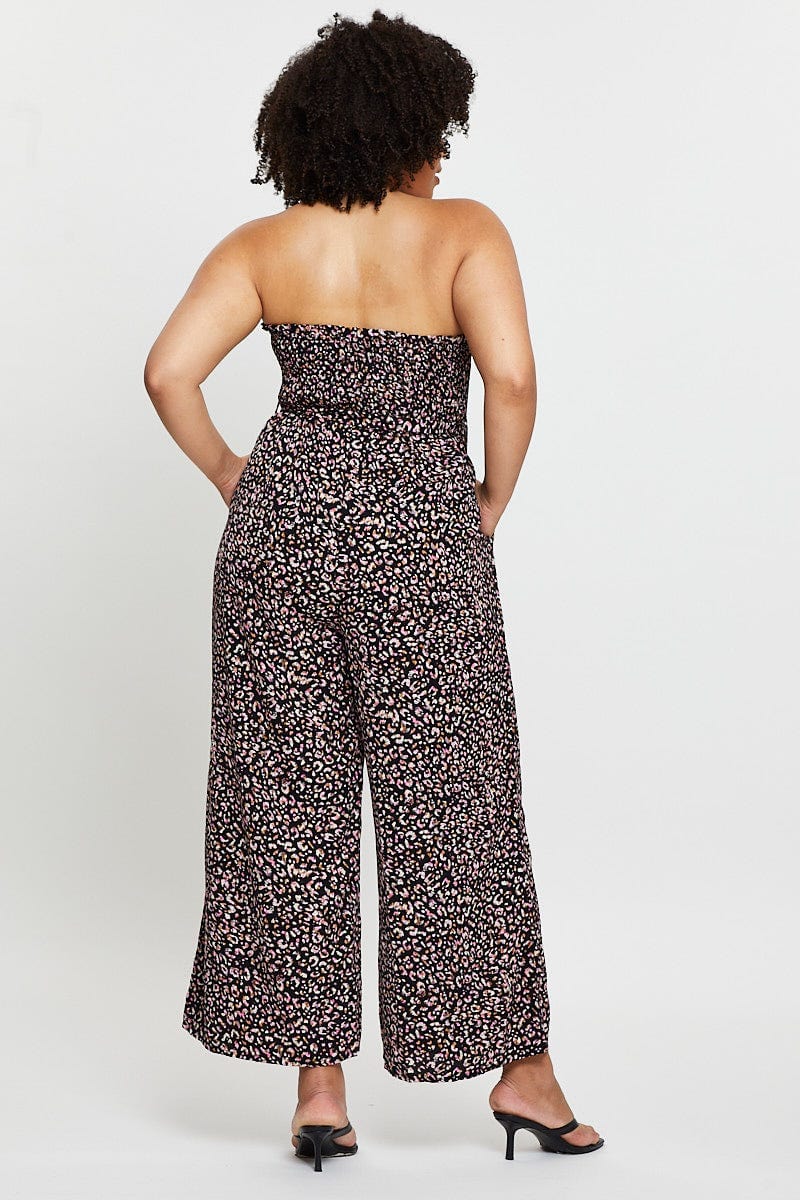 Animal Print Jumpsuit Strapless Waist Tie - Image 5