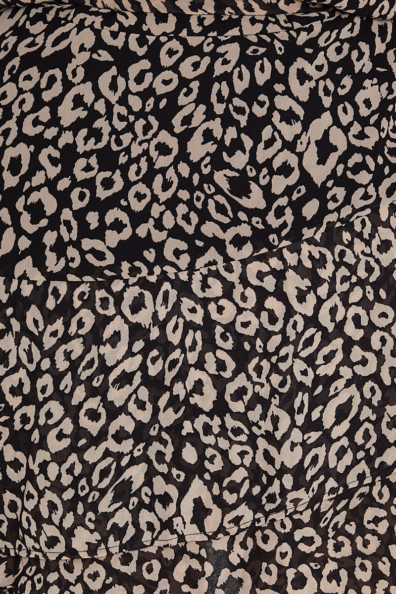 Animal Print Long Sleeve Frill Hem Leopard Skater Dress - Image 6