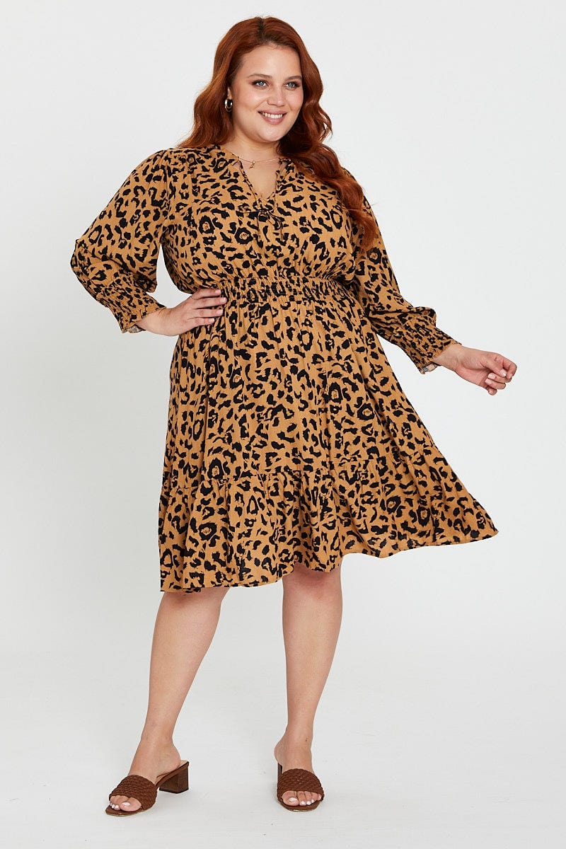 Animal Print Midi Dress V-neck Long Sleeve - Image 2