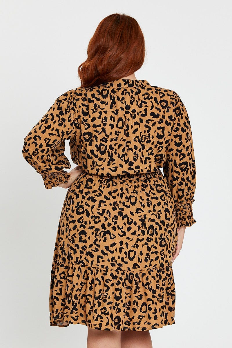 Animal Print Midi Dress V-neck Long Sleeve - Image 5