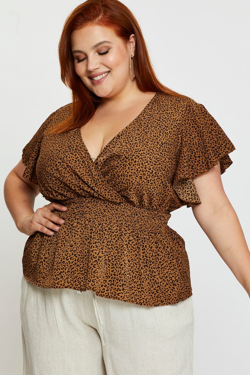 Animal Print Peplum Top Short Sleeve - Image 3