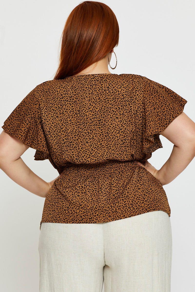 Animal Print Peplum Top Short Sleeve - Image 5