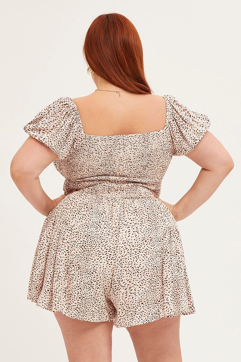 Animal Print Playsuit Scoop Neck Short Sleeve - Image 5