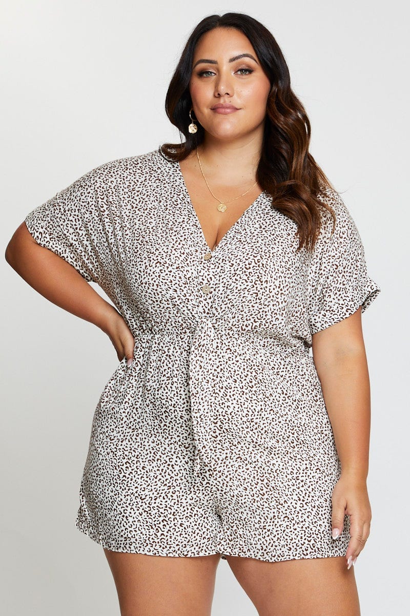 Animal Print Playsuit V-neck Short Sleeve - Image 3