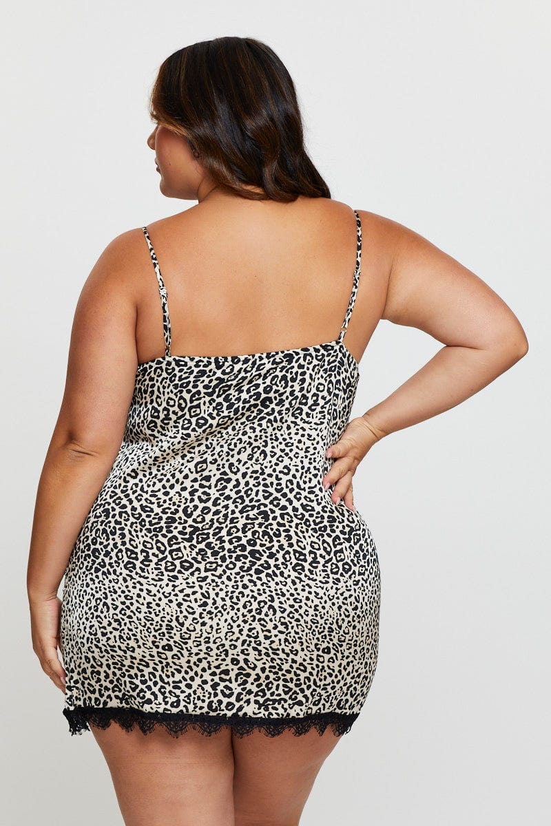 Animal Print Satin Cami Nightie Eyelash Lace Night Dress - Image 5