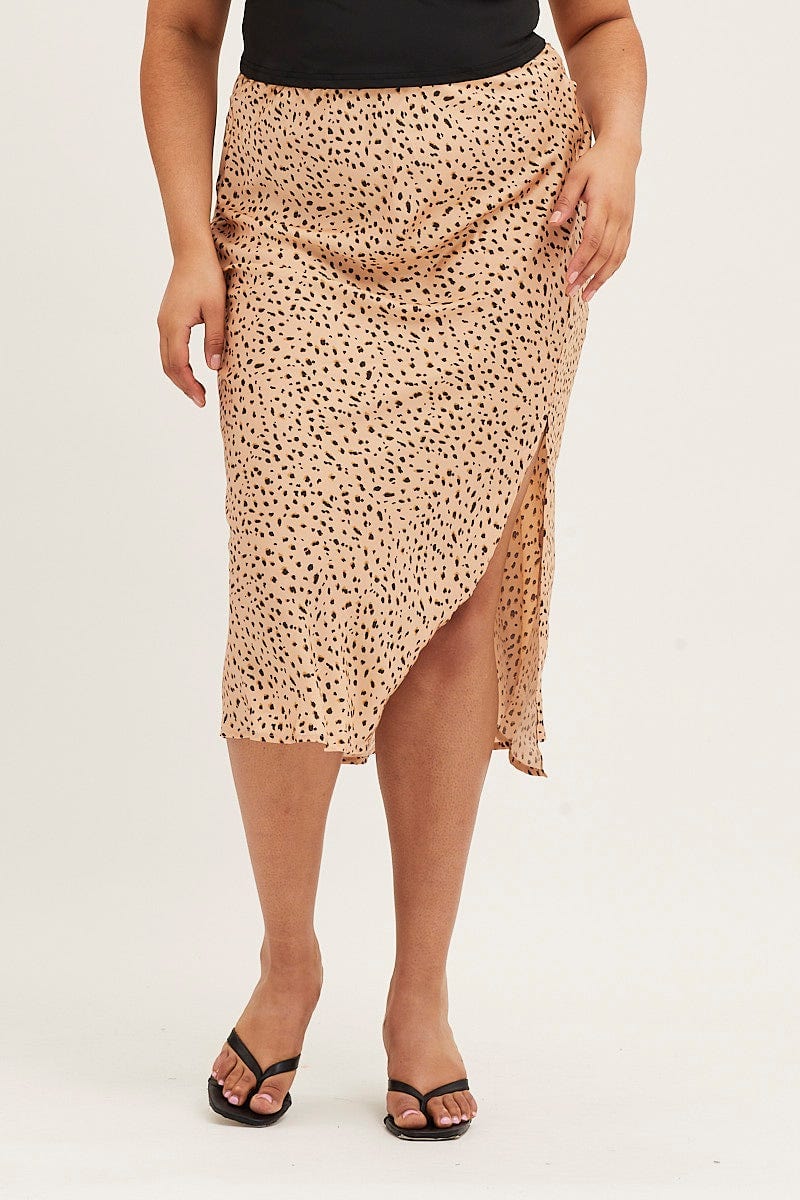 Animal Print Satin Slit Midi Skirt - Image 2