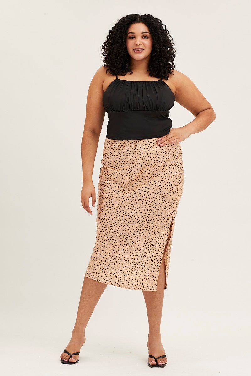 Animal Print Satin Slit Midi Skirt - Image 3