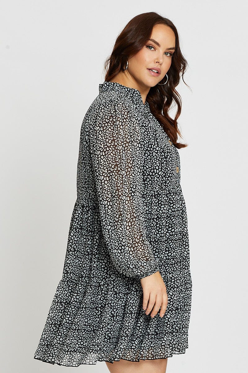 Animal Print Skater Dress V-neck Long Sleeve - Image 4