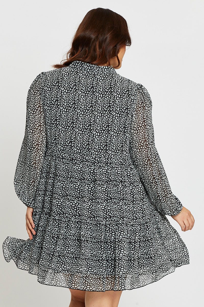 Animal Print Skater Dress V-neck Long Sleeve - Image 5