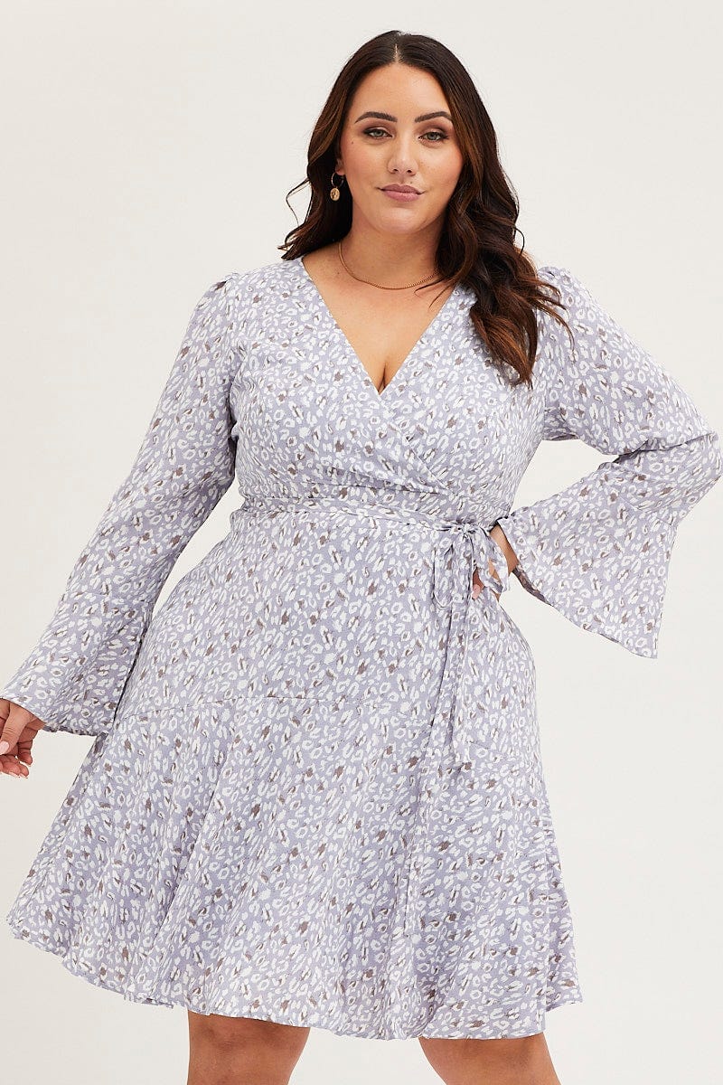 Animal Print Skater Dress V-neck Long Sleeve - Image 3