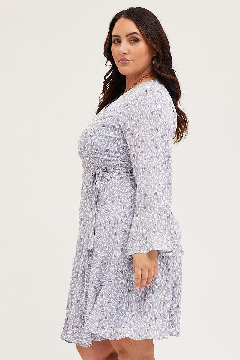 Animal Print Skater Dress V-neck Long Sleeve - Image 4