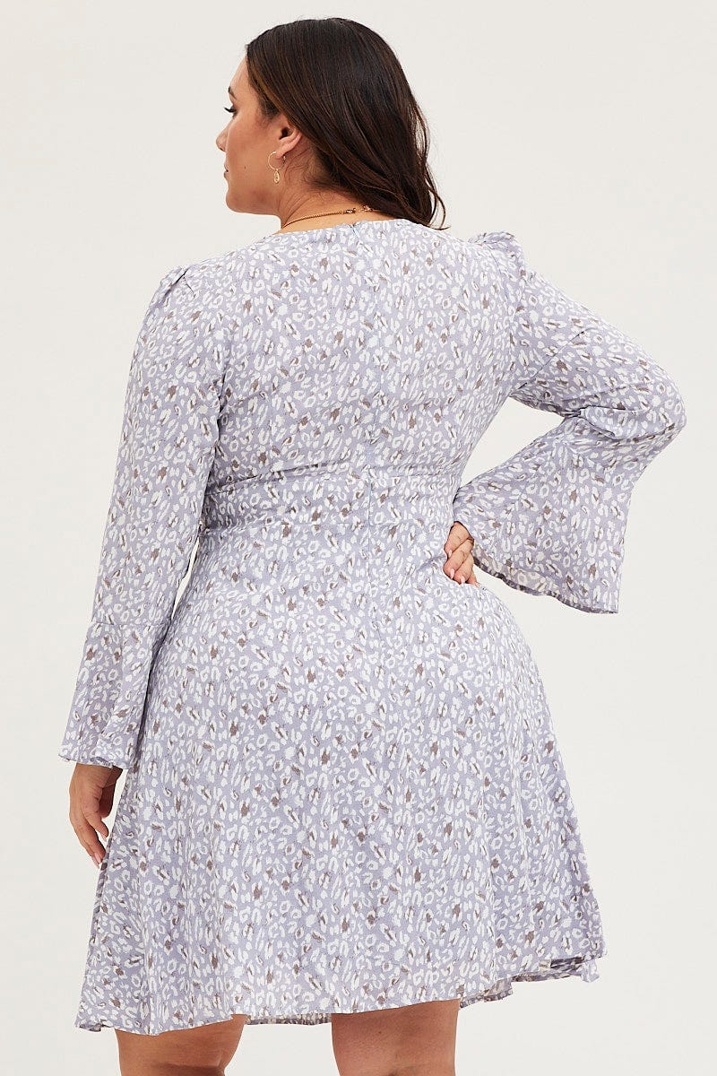 Animal Print Skater Dress V-neck Long Sleeve - Image 5