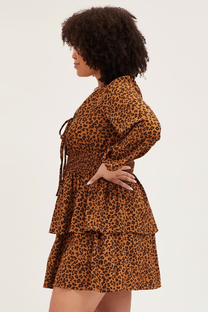 Animal Print Skater Dress V-neck Long Sleeve - Image 4