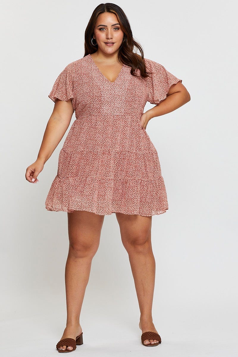 Animal Print Skater Dress V-neck Short Sleeve - Image 2