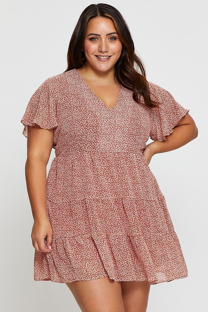 Animal Print Skater Dress V-neck Short Sleeve - Image 3