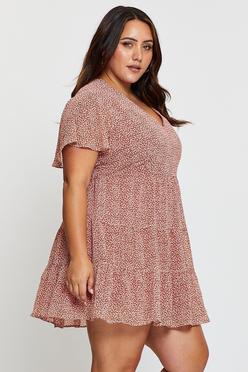 Animal Print Skater Dress V-neck Short Sleeve - Image 4