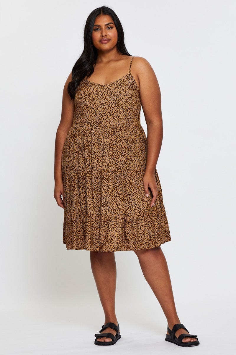 Animal Print Skater Dress V-neck Sleeveless Tie - Image 2