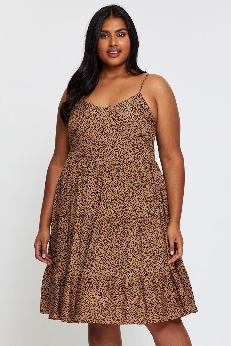 Animal Print Skater Dress V-neck Sleeveless Tie - Image 3