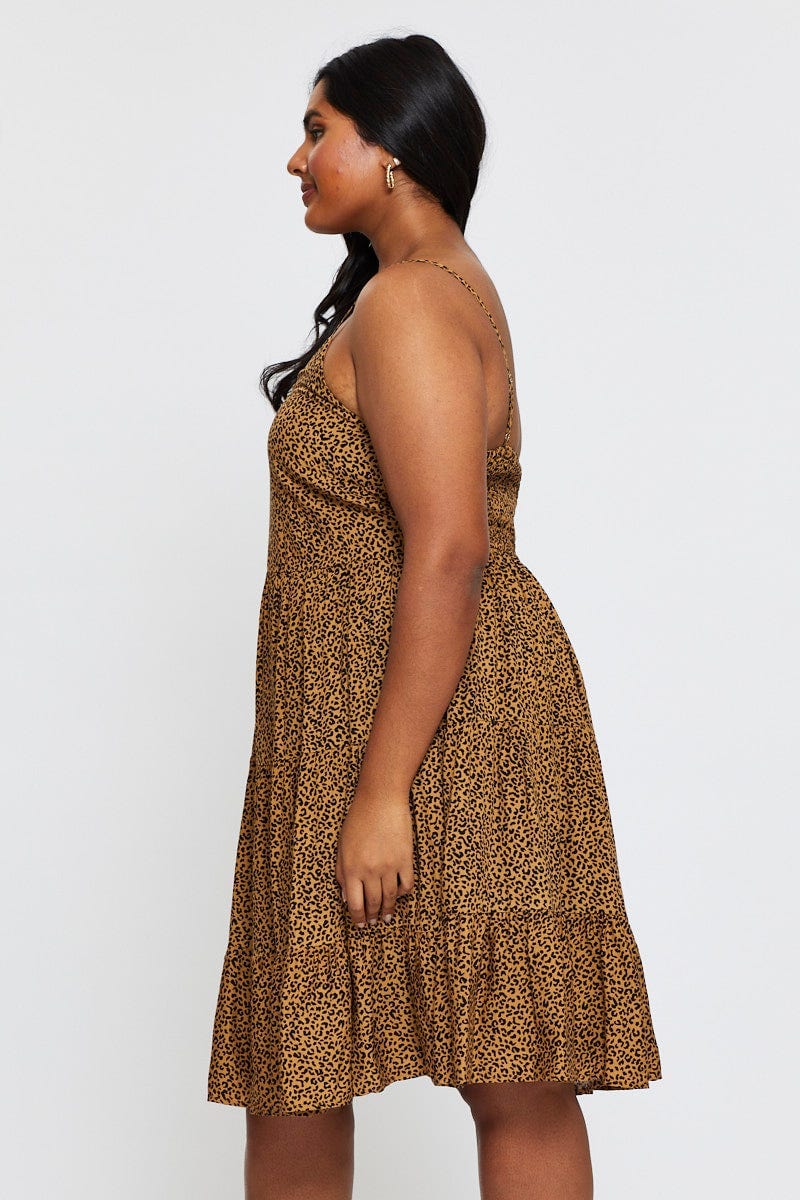 Animal Print Skater Dress V-neck Sleeveless Tie - Image 4