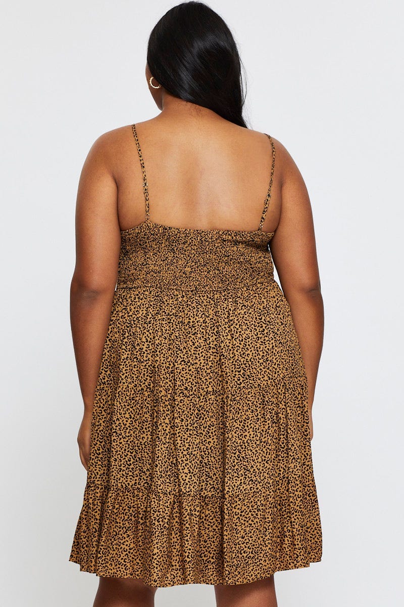 Animal Print Skater Dress V-neck Sleeveless Tie - Image 5