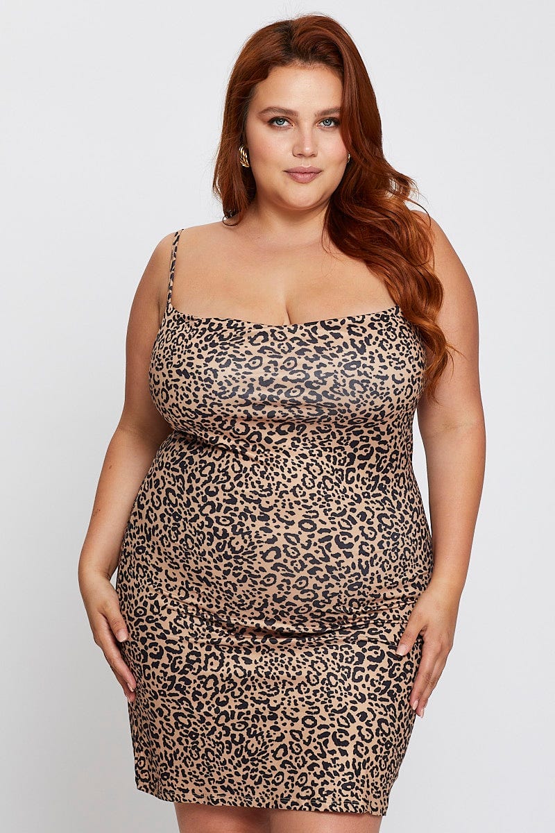 Animal Print Strappy Sleeveless Bodycon Dress - Image 3