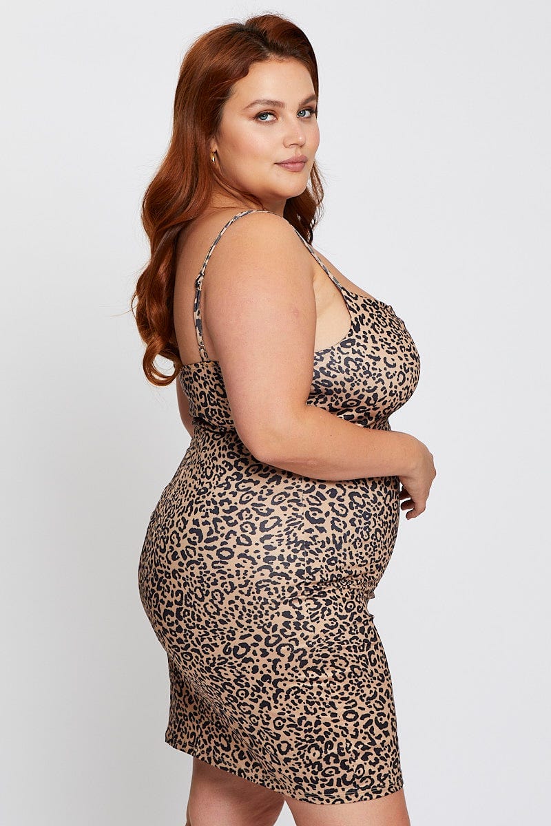 Animal Print Strappy Sleeveless Bodycon Dress - Image 4