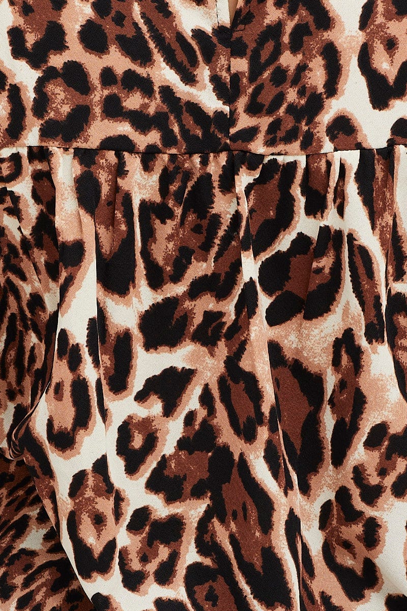 Animal Print Top Round Neck Frill Detail Sleeve - Image 6