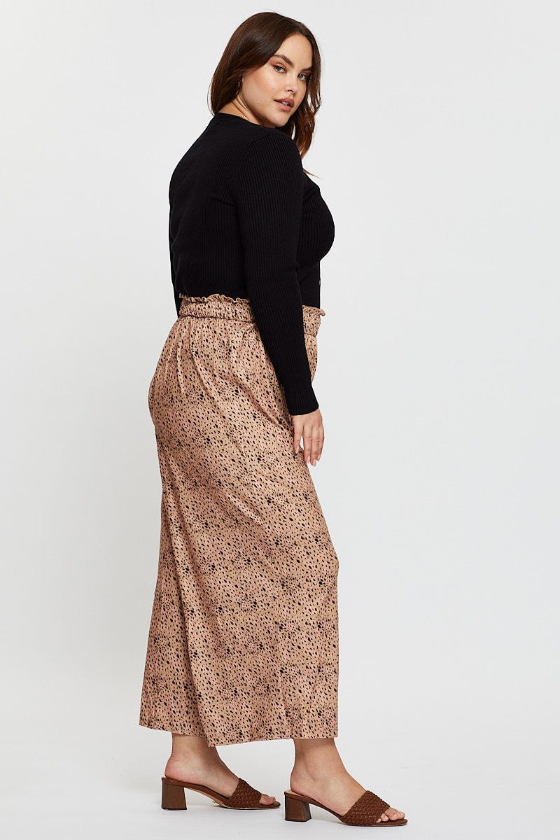 Animal Print Wide Leg Pants High Rise Shirred Waist - Image 4