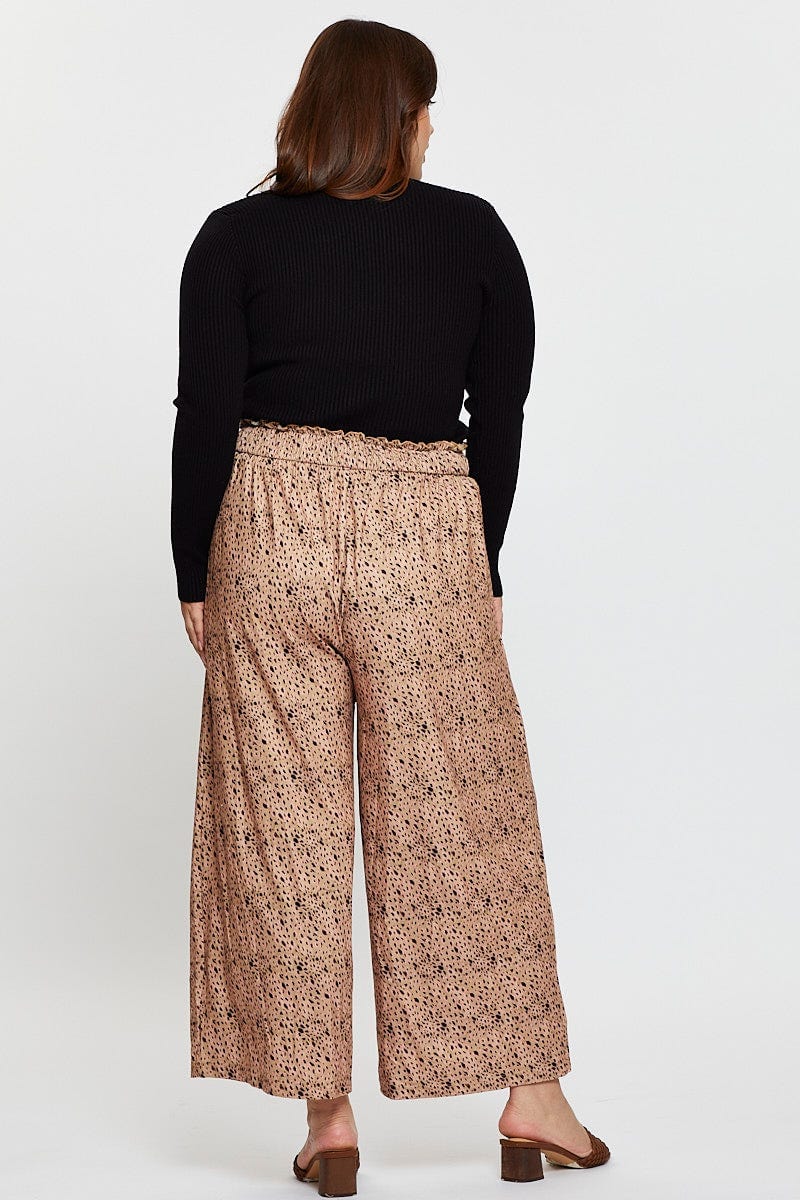 Animal Print Wide Leg Pants High Rise Shirred Waist - Image 5