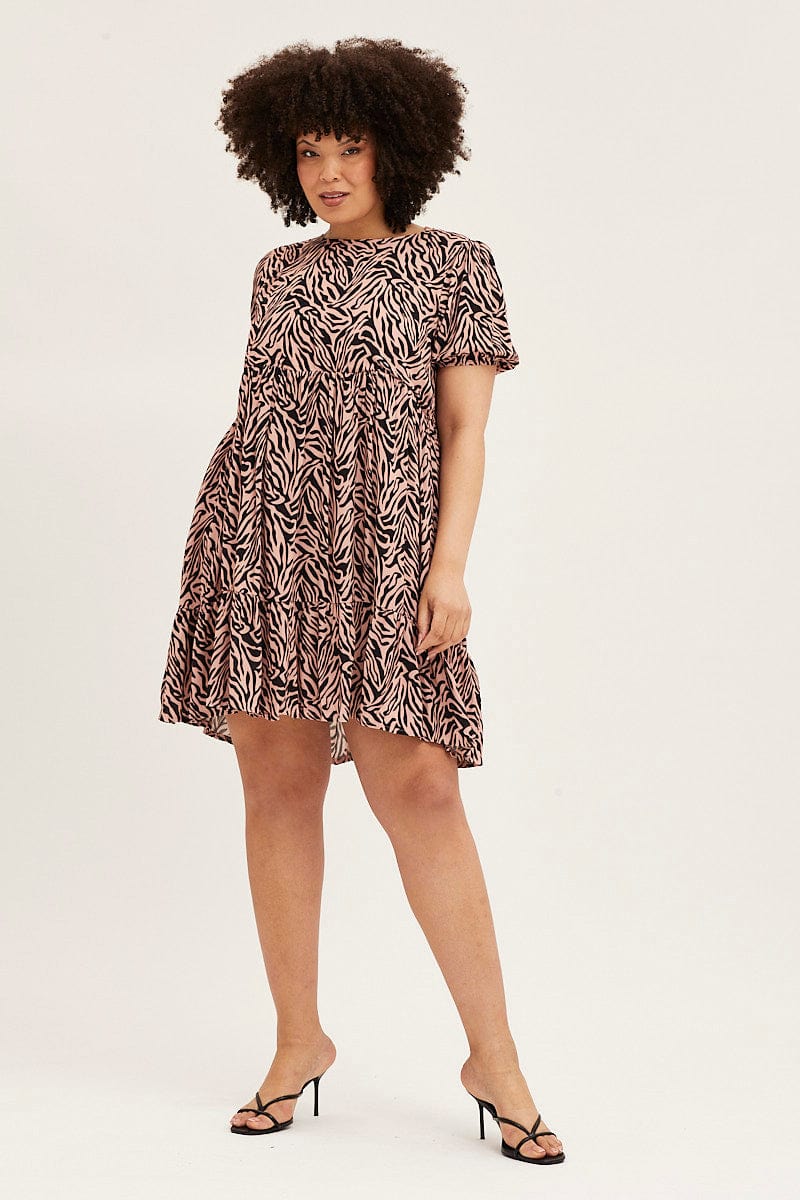Animal Print Short Sleeve Layer Dress - Image 2