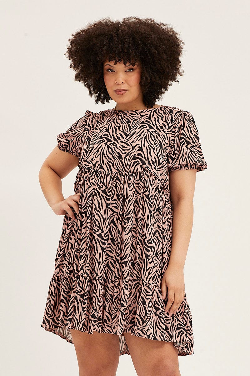 Animal Print Short Sleeve Layer Dress - Image 3