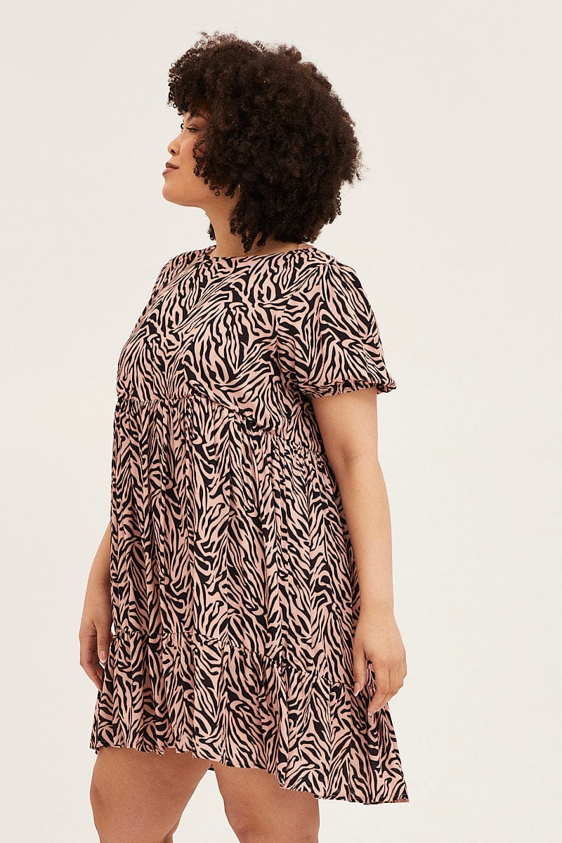 Animal Print Short Sleeve Layer Dress - Image 4