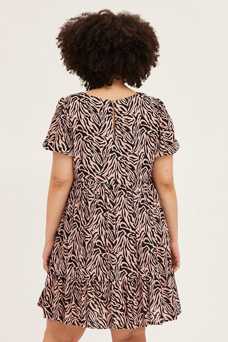 Animal Print Short Sleeve Layer Dress - Image 5