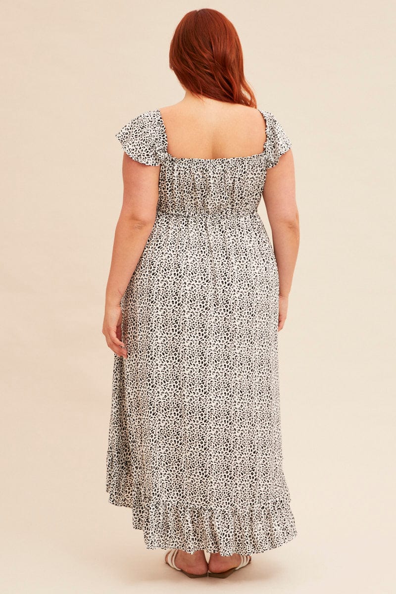 Animal Print Midi Dress Short Sleeve Shirred Off Shoulder - Image 5