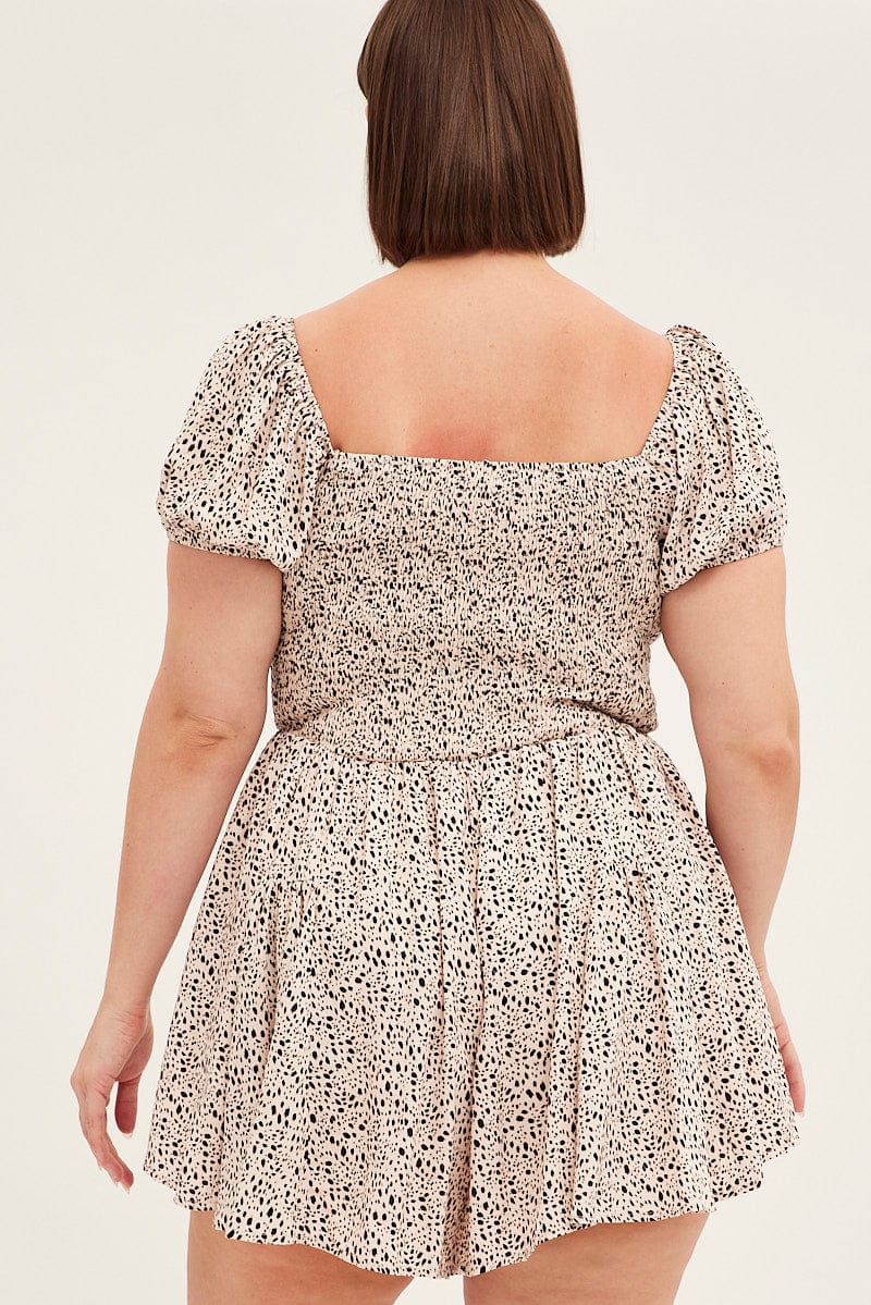 Animal Print Shirred Playsuit Short Sleeve Rayon - Image 5