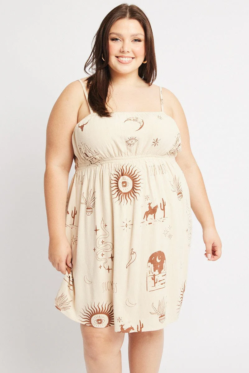 Beige Abstract Cutout Detail Mini Dress - Image 3