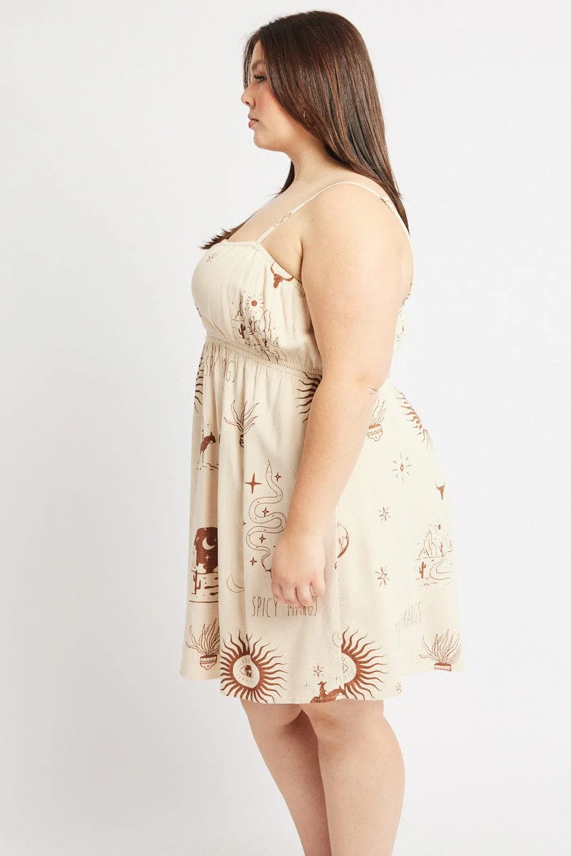 Beige Abstract Cutout Detail Mini Dress - Image 4