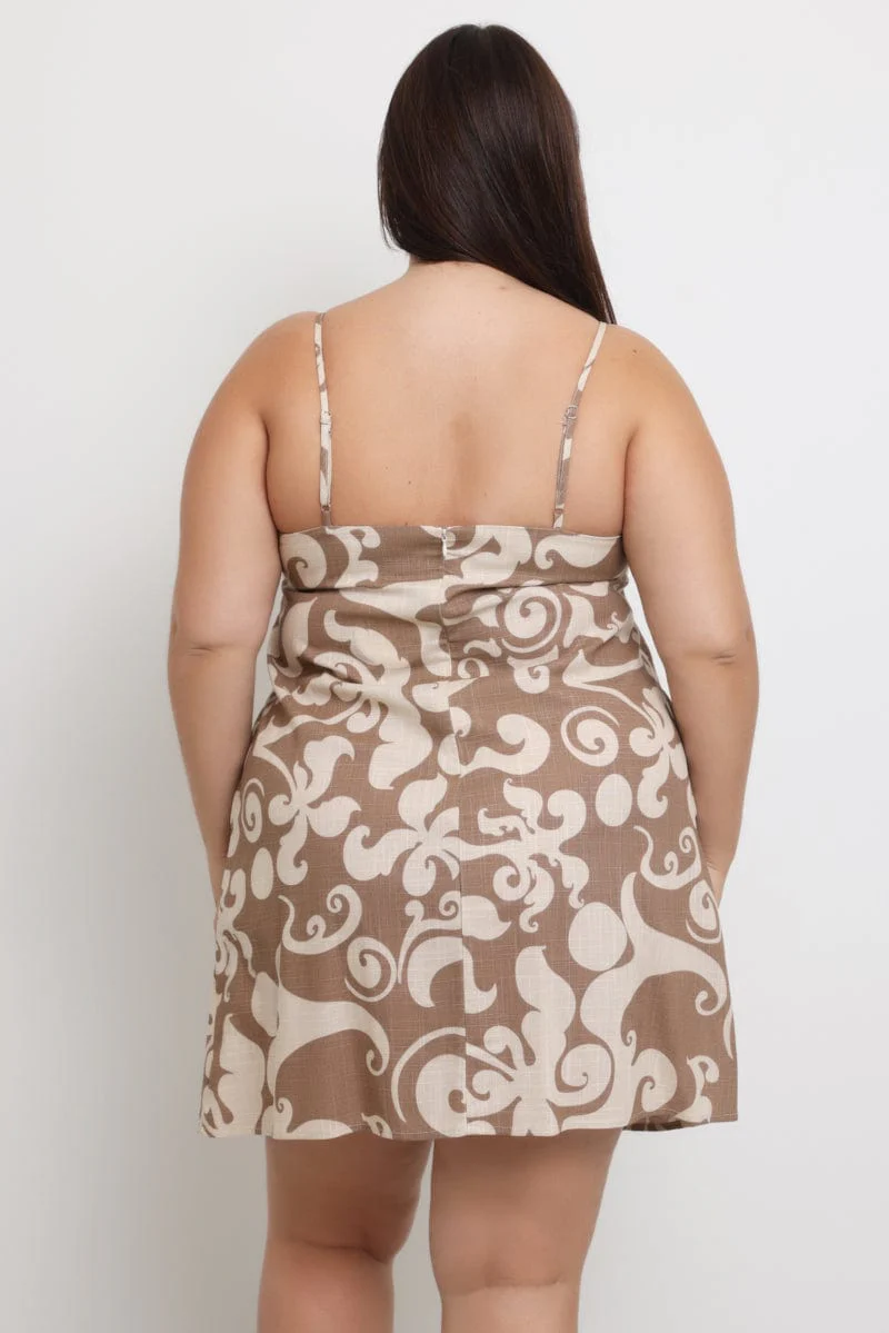 Beige Abstract Linen Blend Mini Shift Dress - Image 4