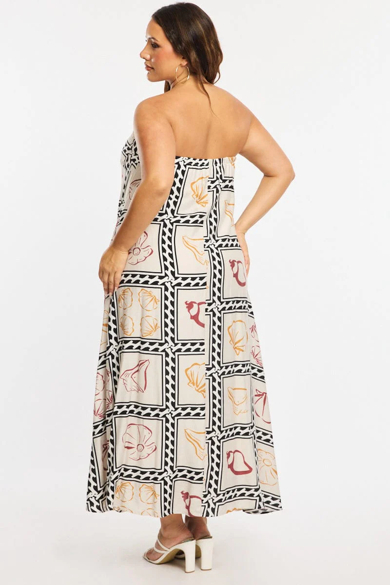 Beige Abstract Maxi Dress Strapless - Image 4